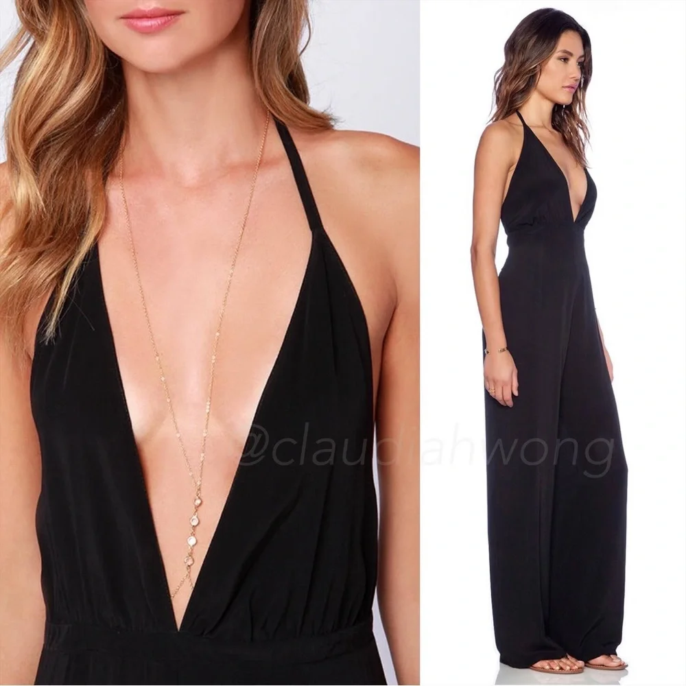 FAITHFULL THE BRAND Agenda Backless Halter Jumpsuit in Black